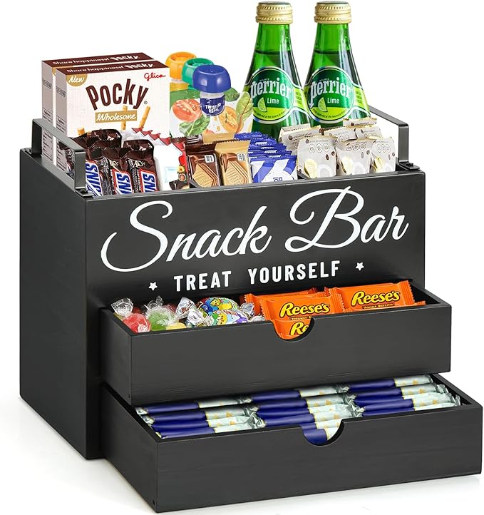 Snack Organizer for Countertop, Wood Pantry Storage Bins by Unistyle