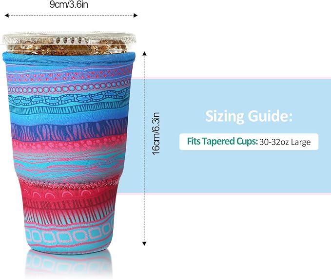 Patelai 4 Pack Reusable Iced Coffee Insulator Sleeve, Neoprene Coffee Cup Holder - Image 3