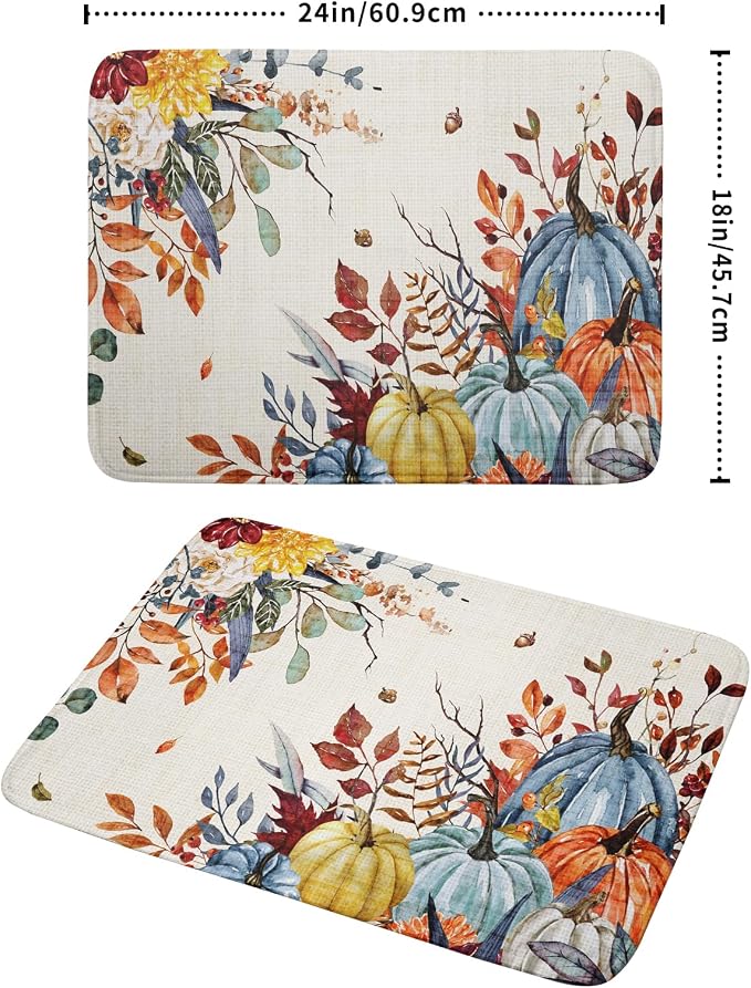 Giwawa Fall Dish Drying Mat for Kitchen Countertop, Watercolor Autumn Teal Blue - Image 2