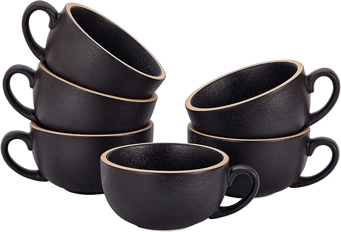 Coffeezone Set of 6 Cups Vintage Design 12 oz Professional Barista Ceramic by Coffeezone