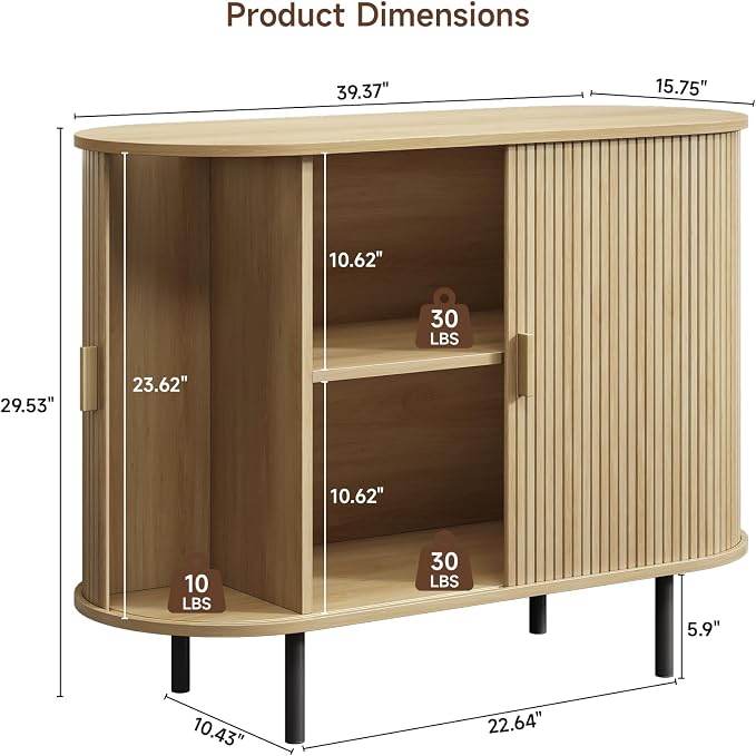 Buffet Cabinet with Storage, Fluted Sideboard Buffet with Sliding Door - Image 2
