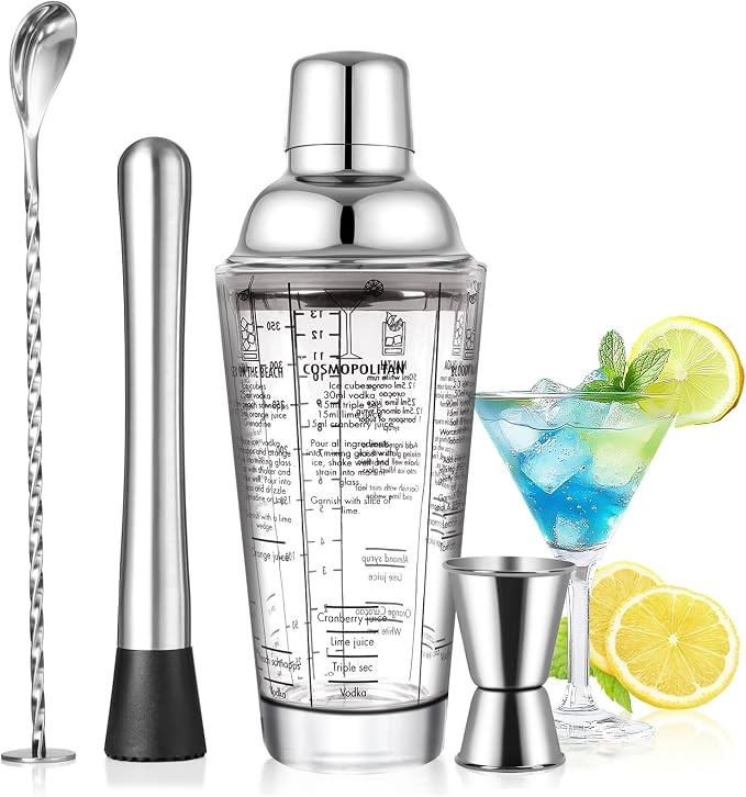 14oz Glass Cocktail Shaker Set, Martini Mixer Shaker by SAVORLIVING