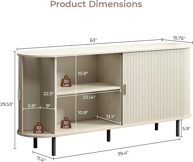 Buffet Cabinet with Storage, Fluted Sideboard Buffet with Sliding Door - Image 2