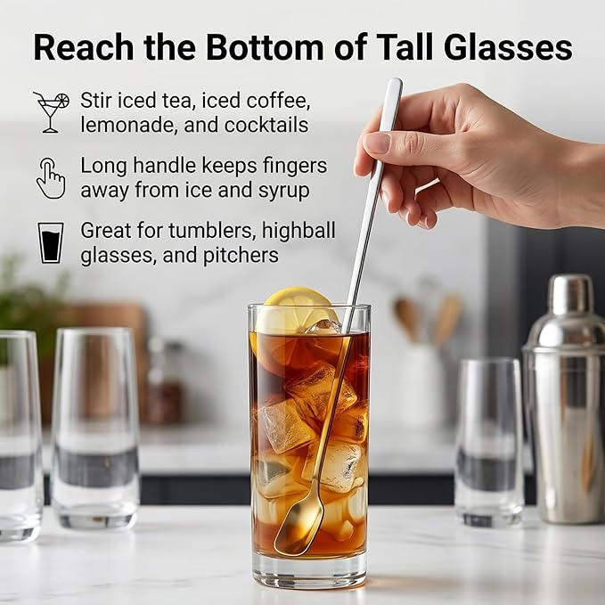 Long Iced Tea Spoons Set of 4, 11.46" Stainless Steel Stirring Spoons | Reach - Image 3
