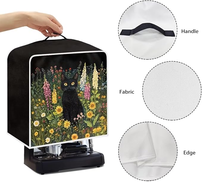 Coffee Machine Covers with Top Handle Black Cat Flower Print Washable Dust - Image 5