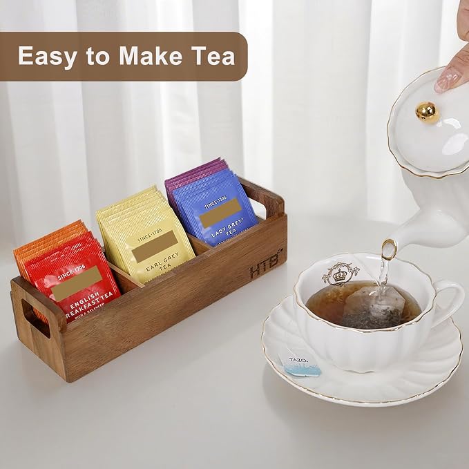 HTB Small Wooden Tea Bag Box 2PCS, 3 Compartments Acacia Wood Tea Bag Chest - Image 7