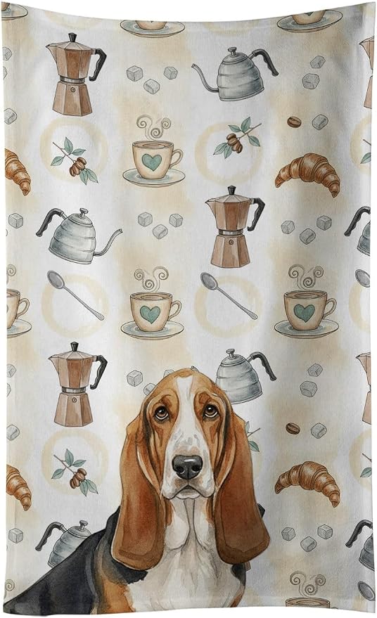 Caroline's Treasures Tricolor and White Basset Hound Coffee Bar Kitchen Towel by CarolinesTreasures