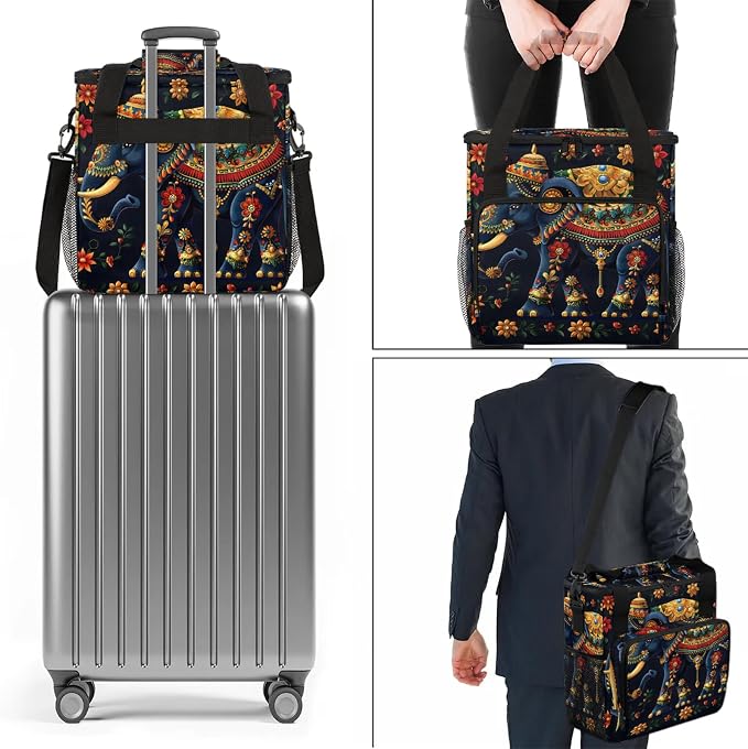 Elephant Bohemian Floral Coffee Maker Carring Bag, Large Insulated Storage - Image 7