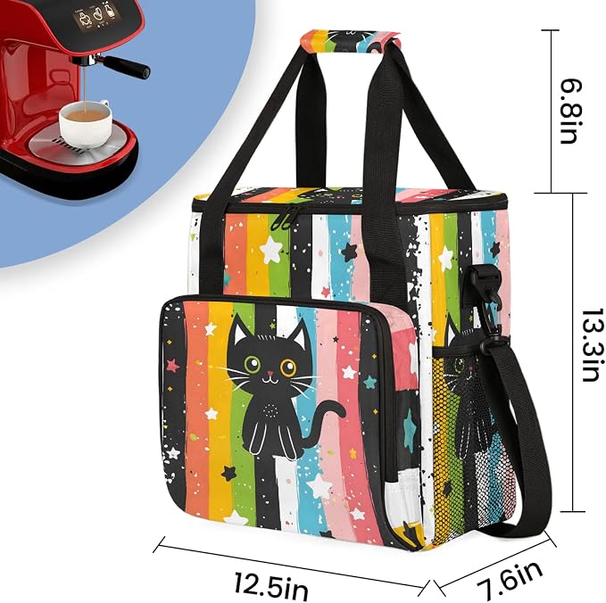 Black Cat Coffee Maker Carring Bag, Large Insulated Storage Organizer Case Tote - Image 2