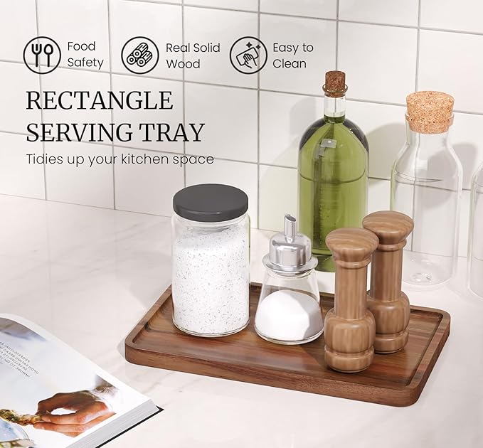 VERTORGAN 2 Pack Acacia Wood Serving Tray, 9.8x5.9 Inch Decorative Trays Platter - Image 3