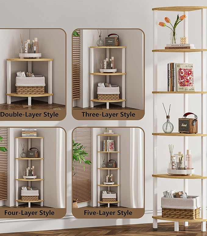Corner Shelf, 6-Tier Corner Bookshelf, Industrial Corner Ladder Shelf, DIY - Image 4