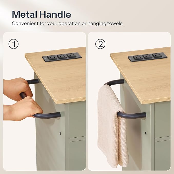 HOOBRO Kitchen Island with Power Outlet, Storage Island with Spice Rack and - Image 9