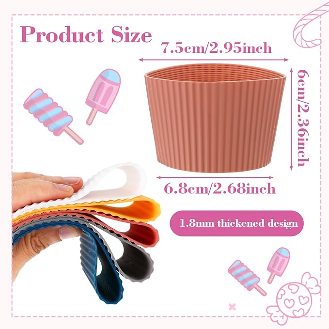 6 Pack Coffee Cup Sleeves Reusable Silicone Cup Sleeve Heat Resistant Nonslip - Image 2