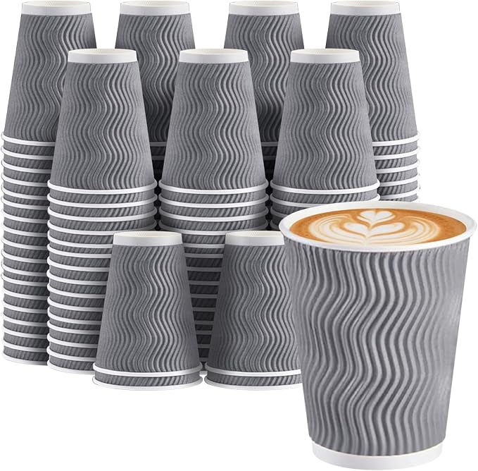 Clawsoff Coffee Cups 12 oz 50 Pack, Corrugated Insulated Ripple Wall Disposable by BuyNow