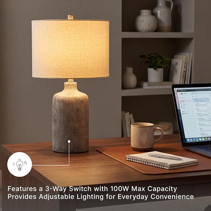 Signature Design by Ashley Linus Modern 25" Ceramic Table Lamp, Natural Stone - Image 5