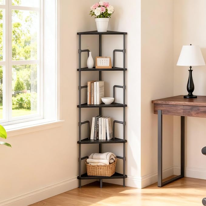 MAHANCRIS 52.8" Corner Shelf, 5-Tier Industrial Corner Bookshelf - Image 3