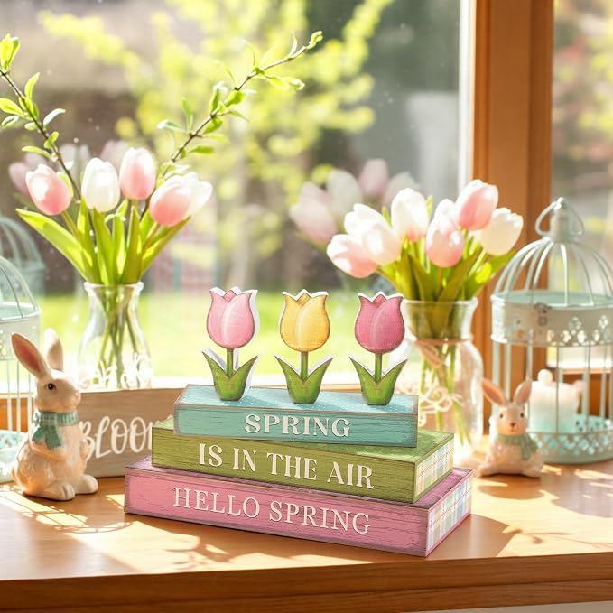 Amyhill 6 Pcs Spring Table Decor, Wooden Pastel Tulip Flower Signs, Decorative - Image 7