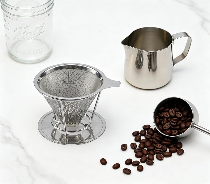 Mason Jar Pour Over Coffee Dripper, Stainless Steel Reusable Filter | Easy to - Image 3