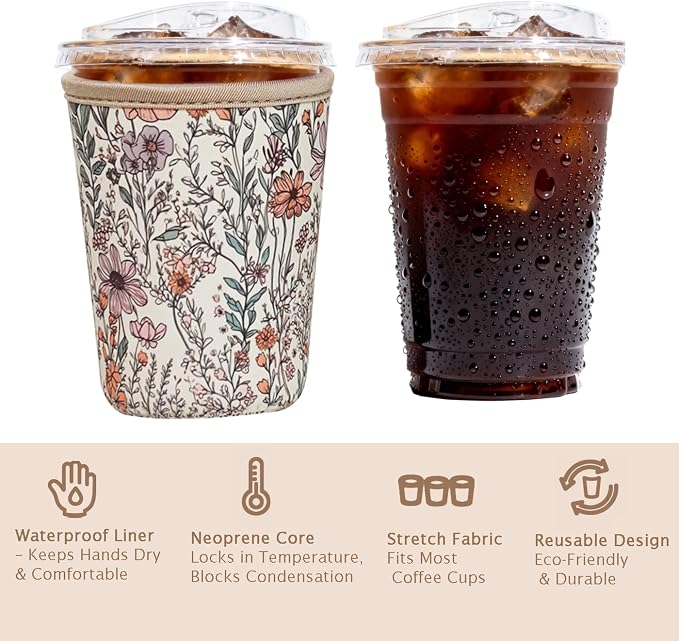 Reusable Insulated Sleeve for Iced Coffee Cup, Coffee Neoprene Sleeve for Cold - Image 6