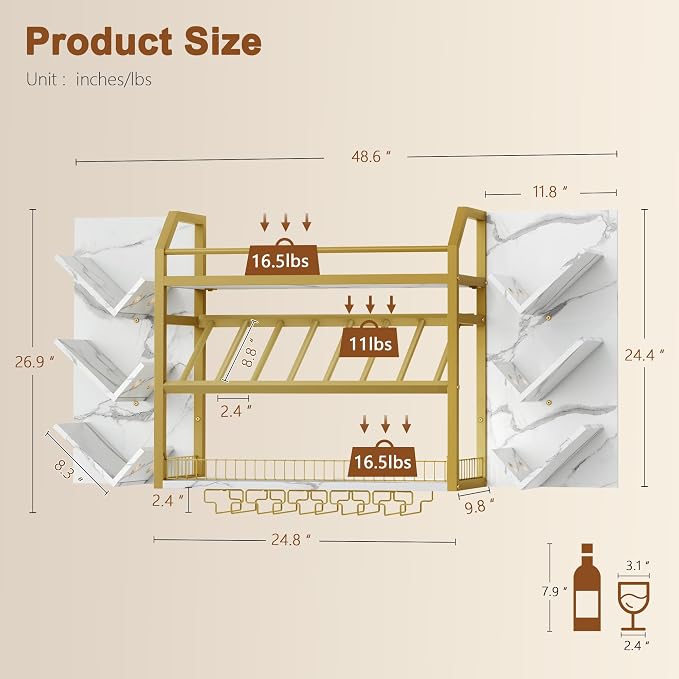 Hoctieon Wall Mounted Wine Rack, 3 Tier Hanging Wine Racks - Image 2