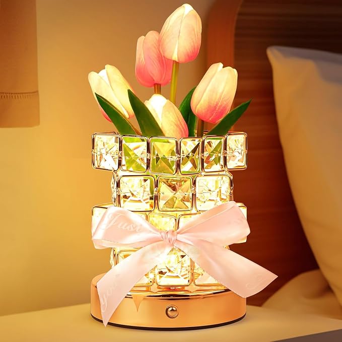 Tulips Table Lamp Flowers, Rechargeable Cordless Touch Table Lamp 3 Color - Image 2