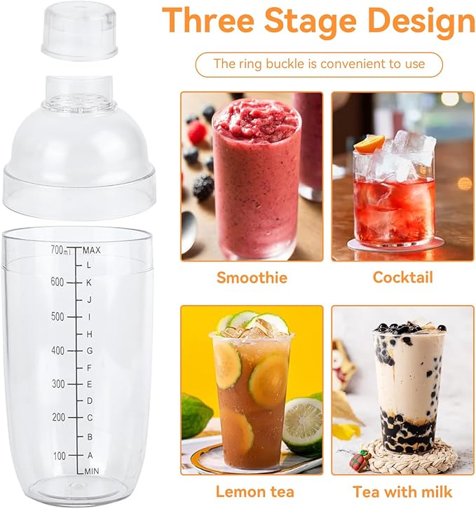 700ml Cocktail Shaker, Food Grade Plastic Highly Transparent Drink Shaker Cup - Image 3