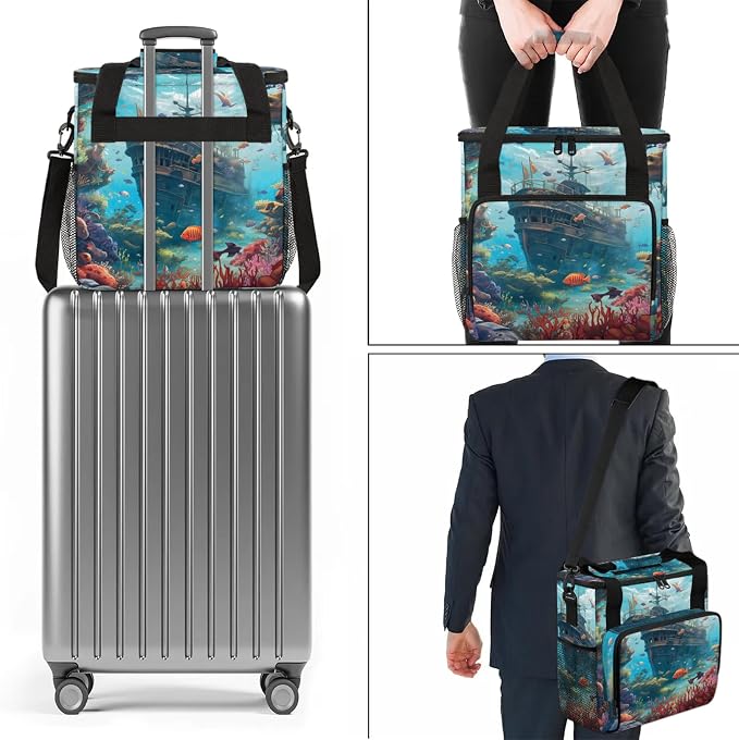 Nautical Ocean Ship Coffee Maker Carring Bag, Large Insulated Storage Organizer - Image 7