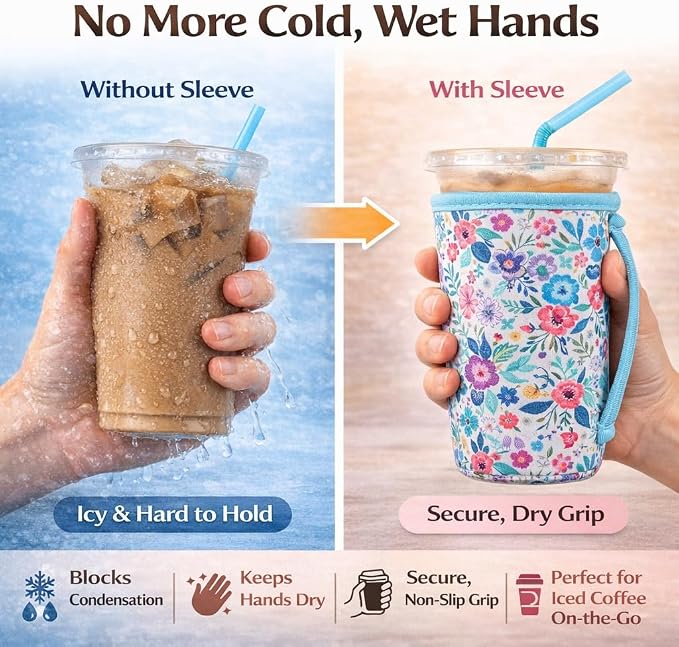 KJQJLY 3 Pack Reusable Iced Coffee Sleeves - Image 3