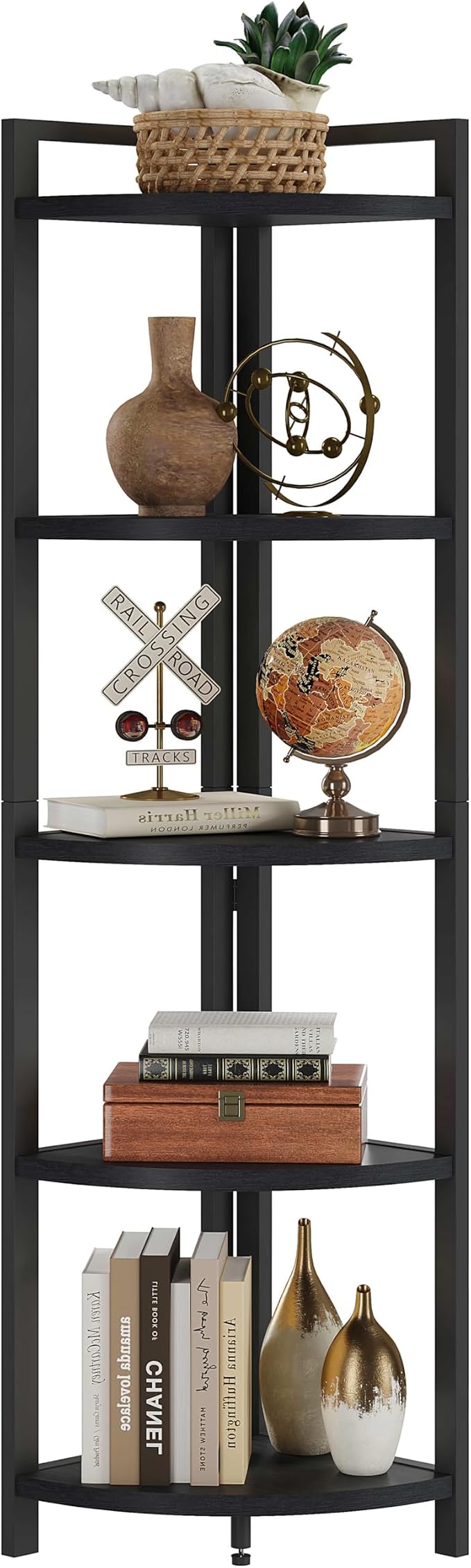 FATORRI Rustic Tall Corner Shelf, 5 Tier Industrial Corner Bookshelf - Image 9