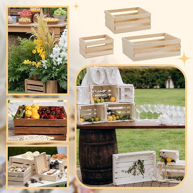 OLYCRAFT 6Pcs Small Wooden Crates Mini Rustic Wood Basket Box Rustic Wooden - Image 5