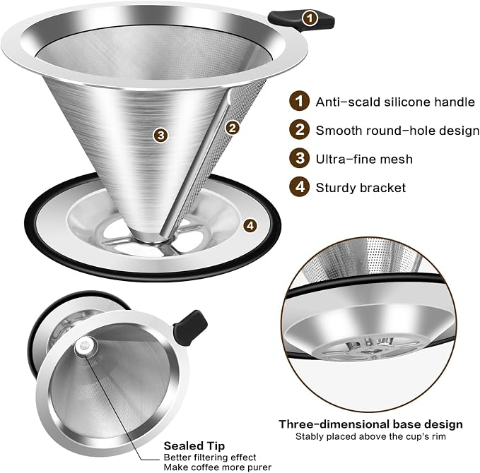 Pour Over Coffee Dripper, Stainless Steel Coffee Filter, Paperless Reusable - Image 9