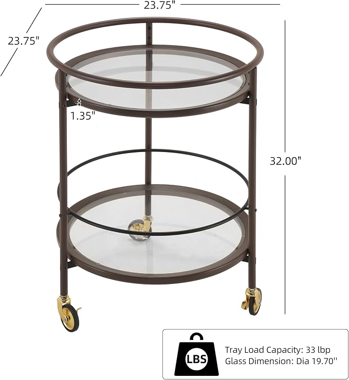 GDFStudio Modern Coffee Brown Round Bar Cart - Image 2