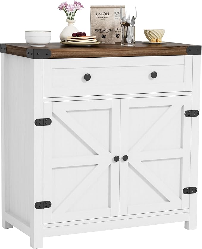 YESHOMY Coffee Bar and Accent Cabinet, Farmhouse Barn Door Buffet Sideboard by SearchallYESHOMY