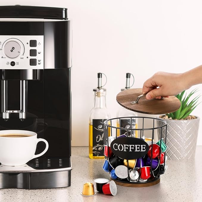 yarlung Coffee Pod Holder with Lid, Large Capacity K Cup Holder with Rustic - Image 5