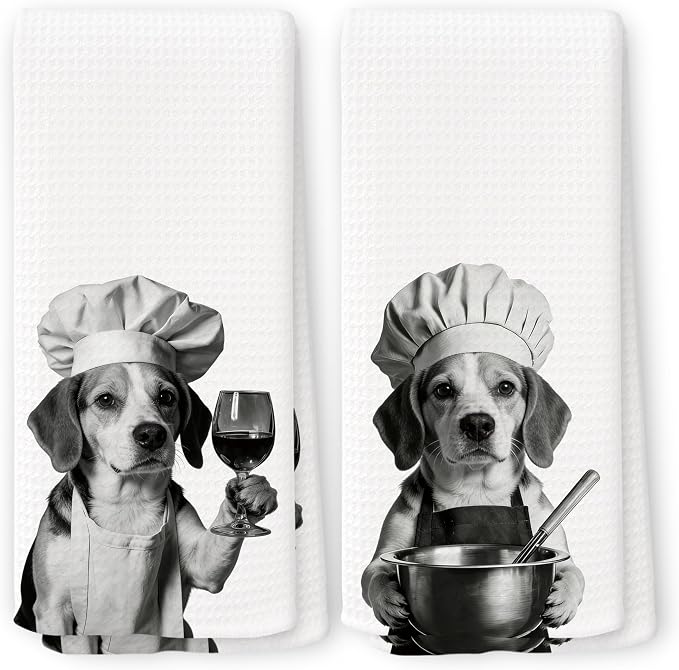 Funny Chef Beagle Kitchen Towels Set of 2, Beagle Dog Gifts by Unknown