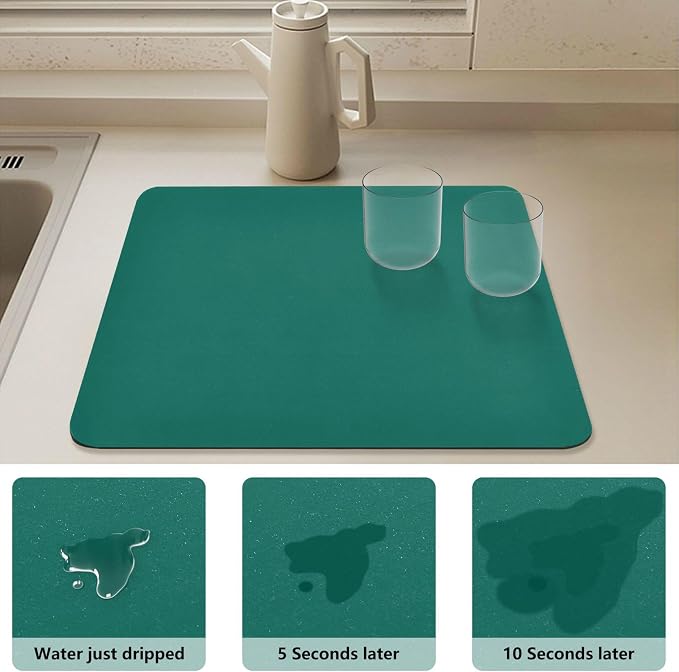 Hunter Green Dish Drying Mat for Kitchen Counter No-slip Rubber Bottom Dish - Image 4