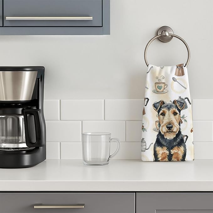 Caroline's Treasures Welsh Terrier Coffee Bar Kitchen Towel Velour Plush Front - Image 3