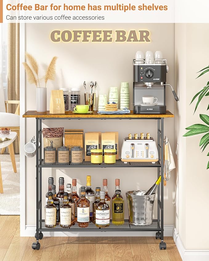 Kitchen Island with 3 Shelves, Rolling Kitchen Cart with 6 Hooks and Protective - Image 6