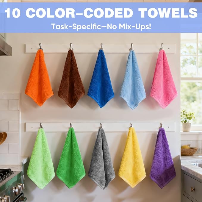 TEAWOO 10 Colors Microfiber Cleaning Cloths, 50 Pack Assorted Cleaning Rags - Image 2