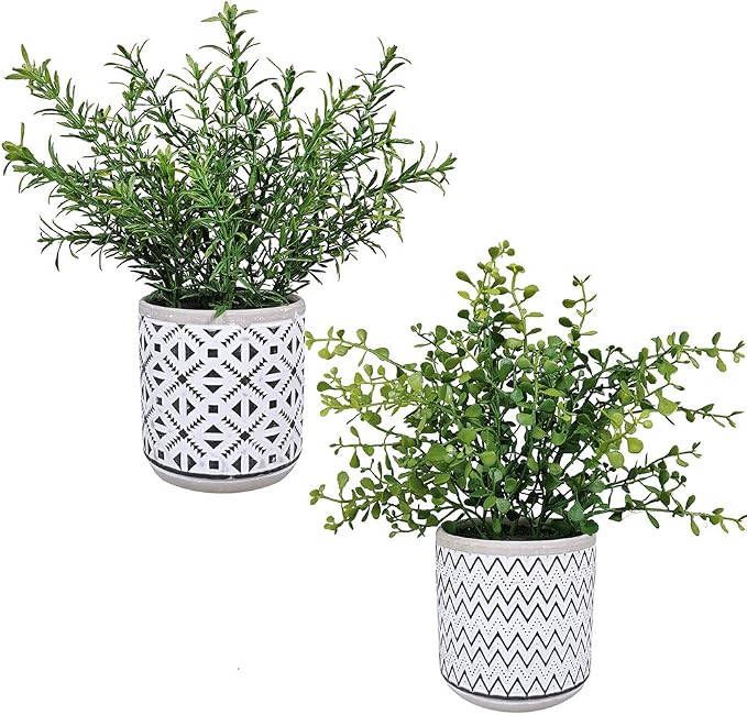 Winlyn 2 Pack Small Potted Eucalyptus Plant Artificial Plants Green Boxwood by Winlyn