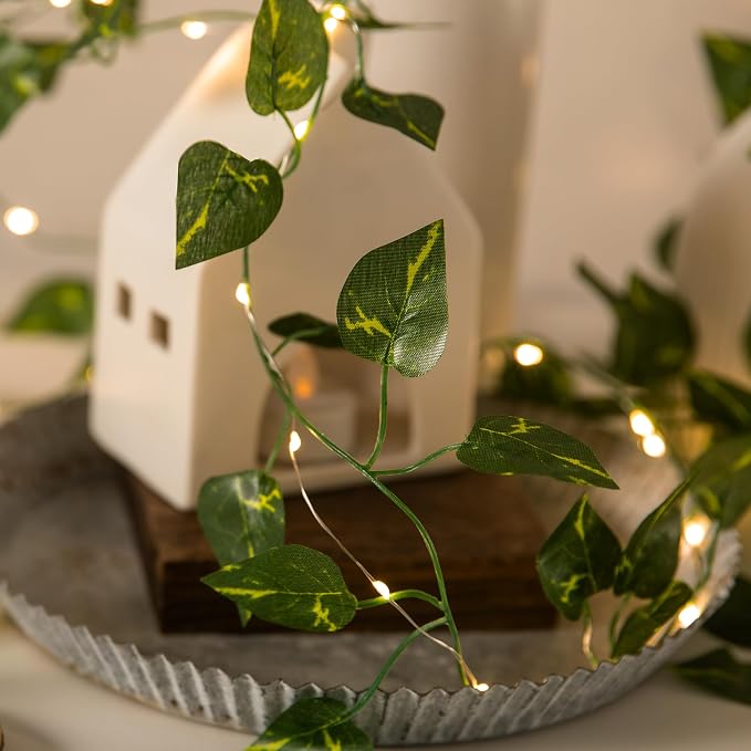 Vine with Fairy Lights, 2 Pack 40 LEDs Vine Lights Pothos Battery Operated - Image 7