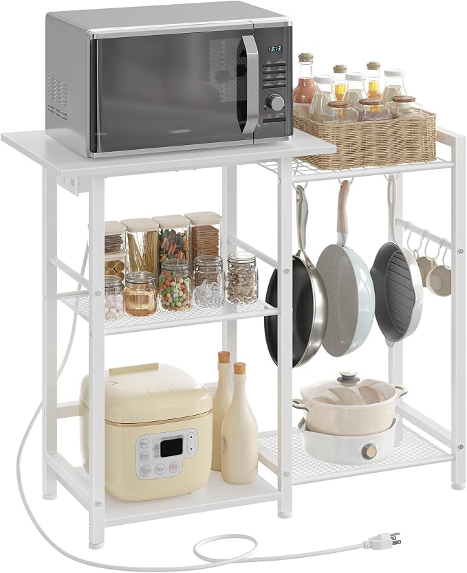 HOOBRO Bakers Rack with Power Outlet, Microwave Stand with Pots Rack, Kitchen - Image 9