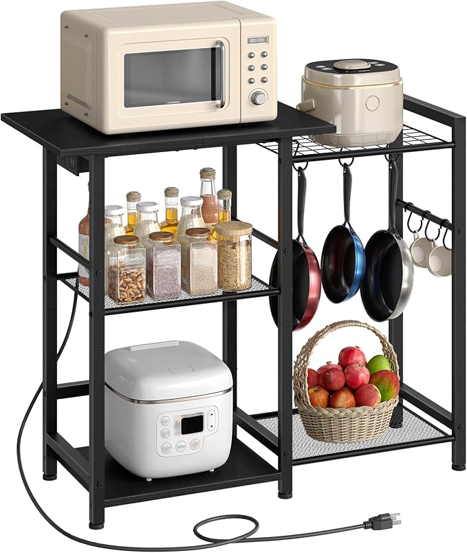 HOOBRO Bakers Rack with Power Outlet, Microwave Stand with Pots Rack, Kitchen - Image 9