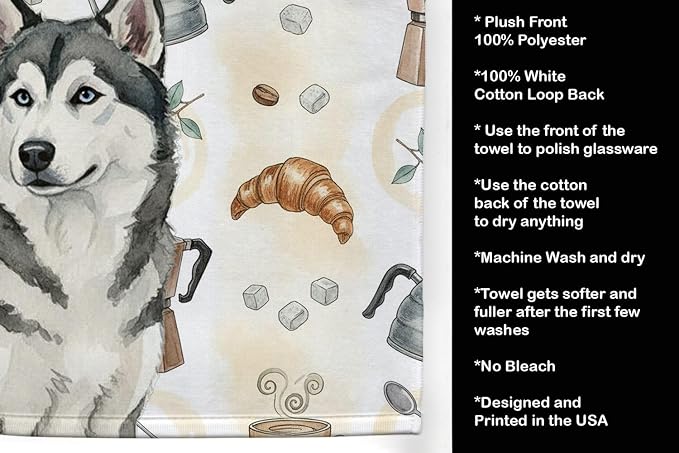 Caroline's Treasures Gray and White Alaskan Malamute Coffee Bar Kitchen Towel - Image 4
