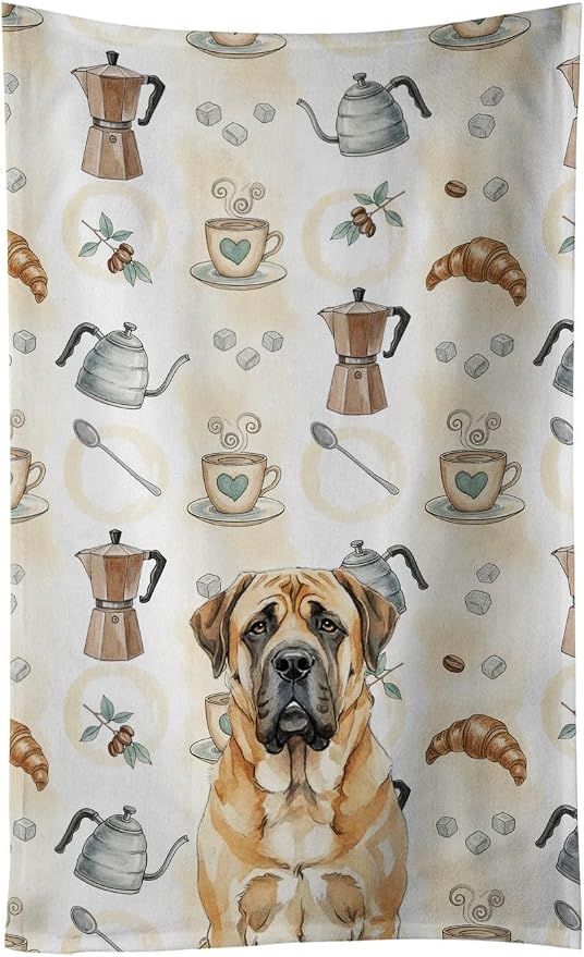 Caroline's Treasures Apricot English Mastiff Coffee Bar Kitchen Towel Velour by CarolinesTreasures