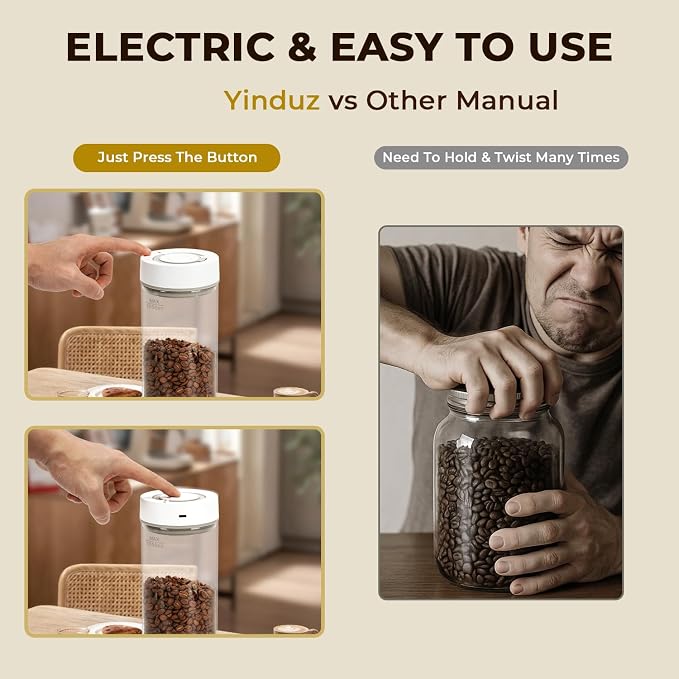Auto Vacuum Coffee Canister - 950ml Airtight Coffee Canister - Image 3