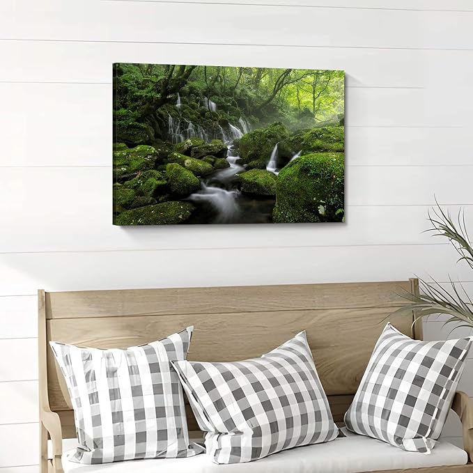 Green Forest Wall Art Nature Foggy Mountain Canvas Picture - Image 6