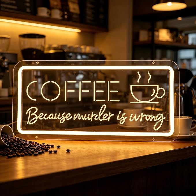 COFFEE Because Murder Is Wrong Neon Sign by Trescreyo