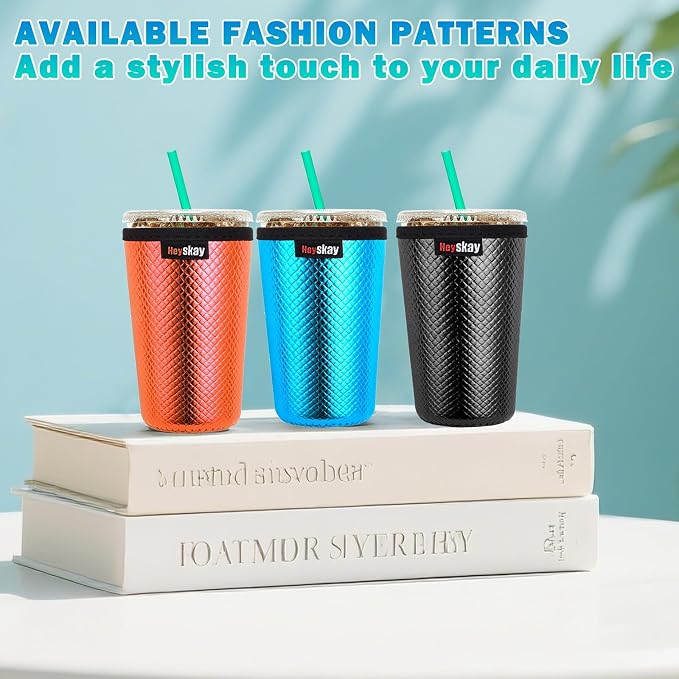 HEYSKAY Insulated Coffee Cup Sleeves Reusable Neoprene PU Leather Iced Coffee - Image 6