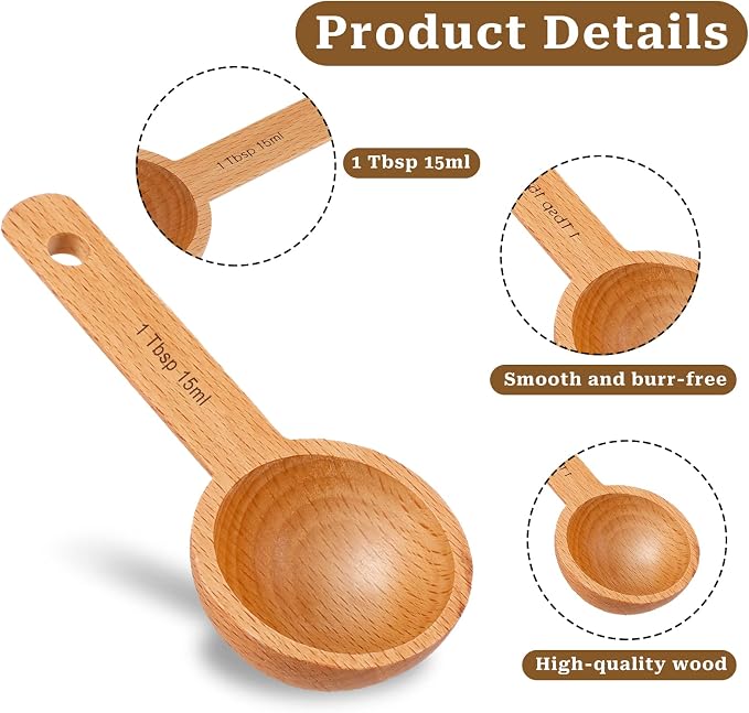 4 Pack Wooden Scoops for Canisters, 15ml Small Coffee Scoop in Beech Wood - Image 2